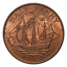 Монета 1/2 пенни 1967 года (аверс)