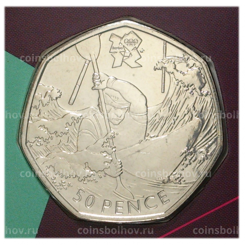 Монета 50 пенсов 2011 года XXX летние Олимпийские Игры в Лондоне — Гребля на байдарках и каноэ (в буклете) (вид 3)
