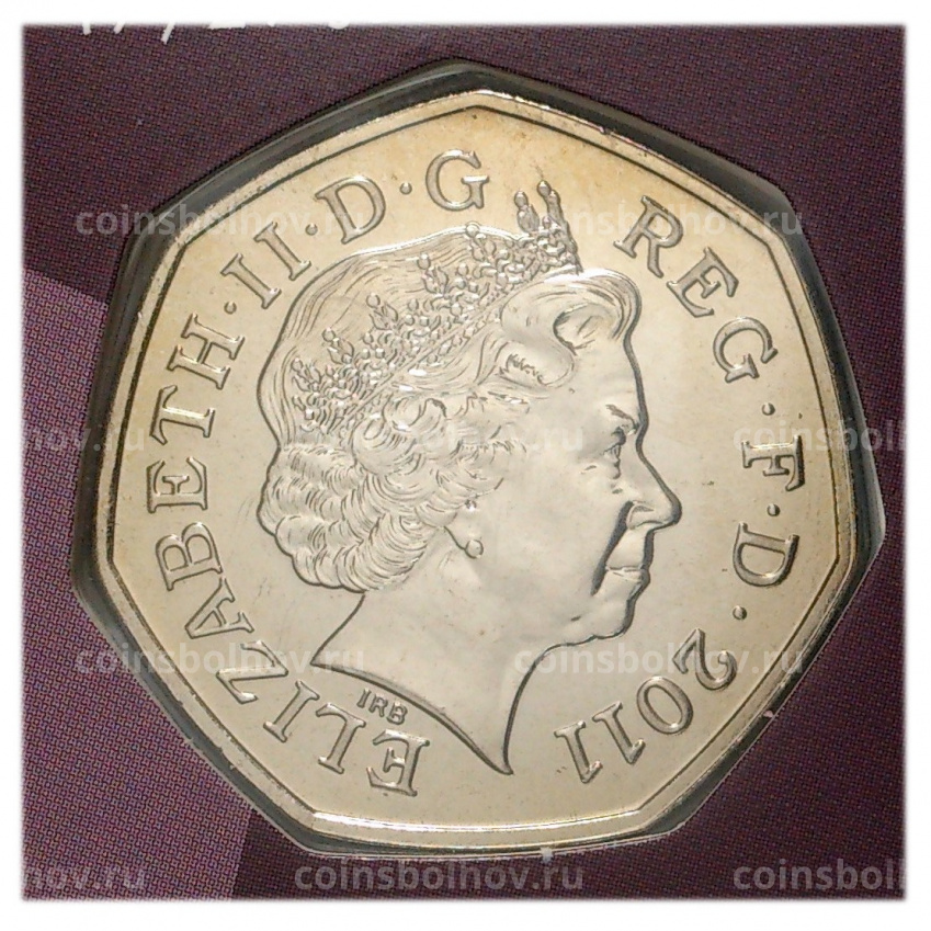 Монета 50 пенсов 2011 года XXX летние Олимпийские Игры в Лондоне — Гребля на байдарках и каноэ (в буклете) (вид 4)
