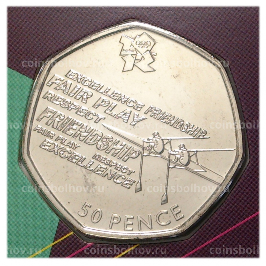 Монета 50 пенсов 2011 года XXX летние Олимпийские Игры в Лондоне — Академическая гребля (в буклете) (вид 3)