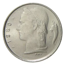 Монета 1 франк 1980 года Бельгия — Надпись на французском (BELGIQUE) (аверс)