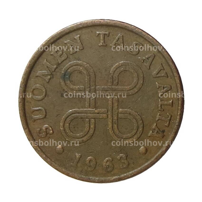 Монета 1 пенни 1963 года Финляндия