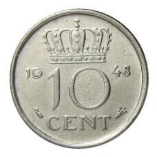 Монета 10 центов 1948 года Нидерланды (аверс)
