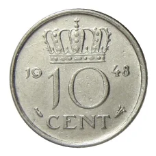 Монета 10 центов 1948 года Нидерланды (аверс)