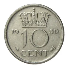 Монета 10 центов 1950 года Нидерланды (аверс)