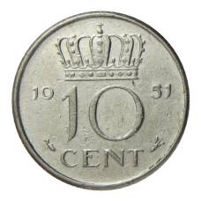 Монета 10 центов 1951 года Нидерланды (аверс)