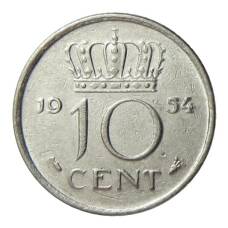 Монета 10 центов 1954 года Нидерланды (аверс)