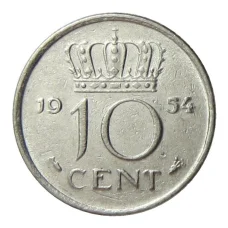 Монета 10 центов 1954 года Нидерланды (аверс)