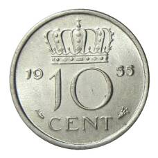 Монета 10 центов 1955 года Нидерланды (аверс)