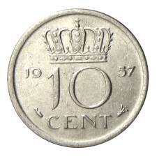 Монета 10 центов 1957 года Нидерланды (аверс)