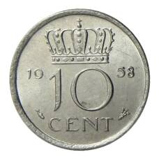 Монета 10 центов 1958 года Нидерланды (аверс)