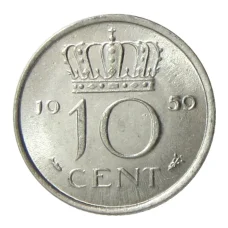 Монета 10 центов 1959 года Нидерланды (аверс)