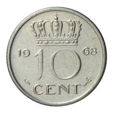 Монета 10 центов 1968 года Нидерланды (аверс)