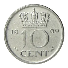 Монета 10 центов 1969 года Нидерланды (рыба) (аверс)