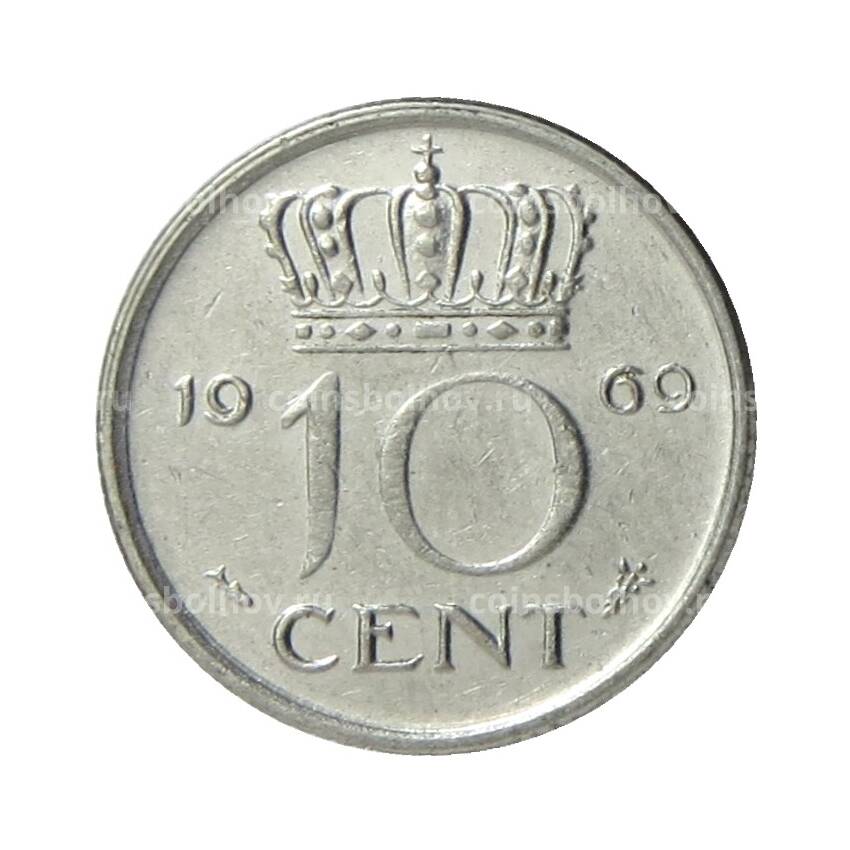 Монета 10 центов 1969 года Нидерланды (рыба)