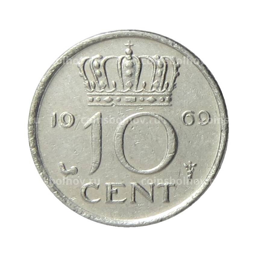 Монета 10 центов 1969 года Нидерланды (петух)