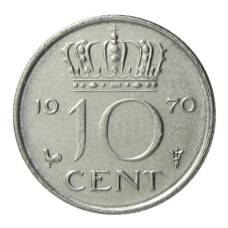 Монета 10 центов 1970 года Нидерланды (аверс)
