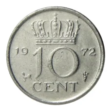 Монета 10 центов 1972 года Нидерланды (аверс)