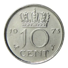 Монета 10 центов 1973 года Нидерланды (аверс)