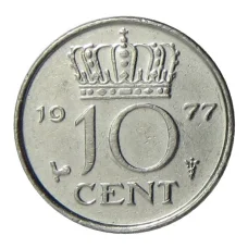Монета 10 центов 1977 года Нидерланды (аверс)