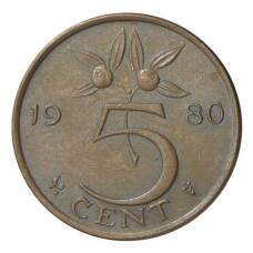 Монета 5 центов 1980 года Нидерланды (аверс)