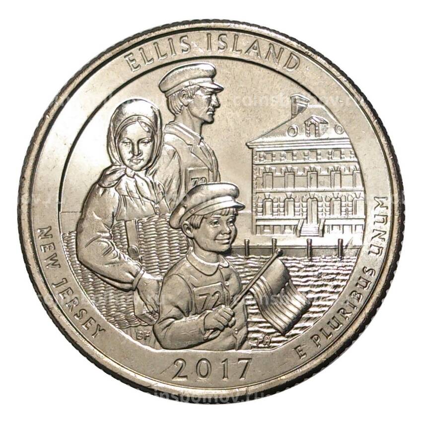 Монета 25 центов 2017 года Р Национальные парки — №39 Национальный монумент острова Эллис