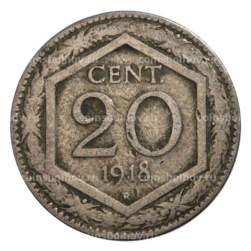 Монета 20 чентезимо 1918 года Италия