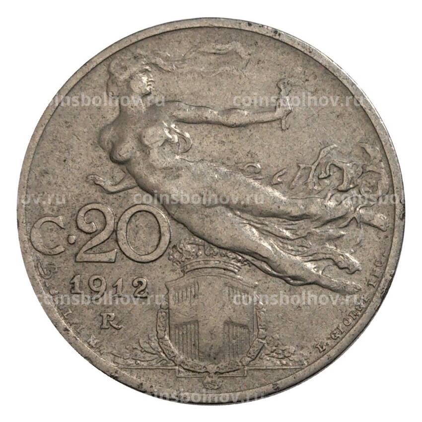 Монета 20 чентезимо 1912 года Италия