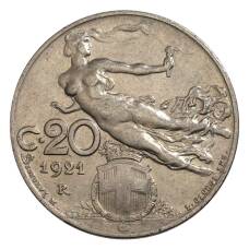 Монета 20 чентезимо 1921 года Италия (аверс)