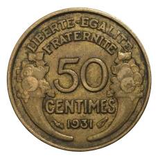 Монета 50 сантимов 1931 года Франция (аверс)