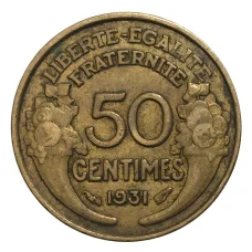 Монета 50 сантимов 1931 года Франция (аверс)