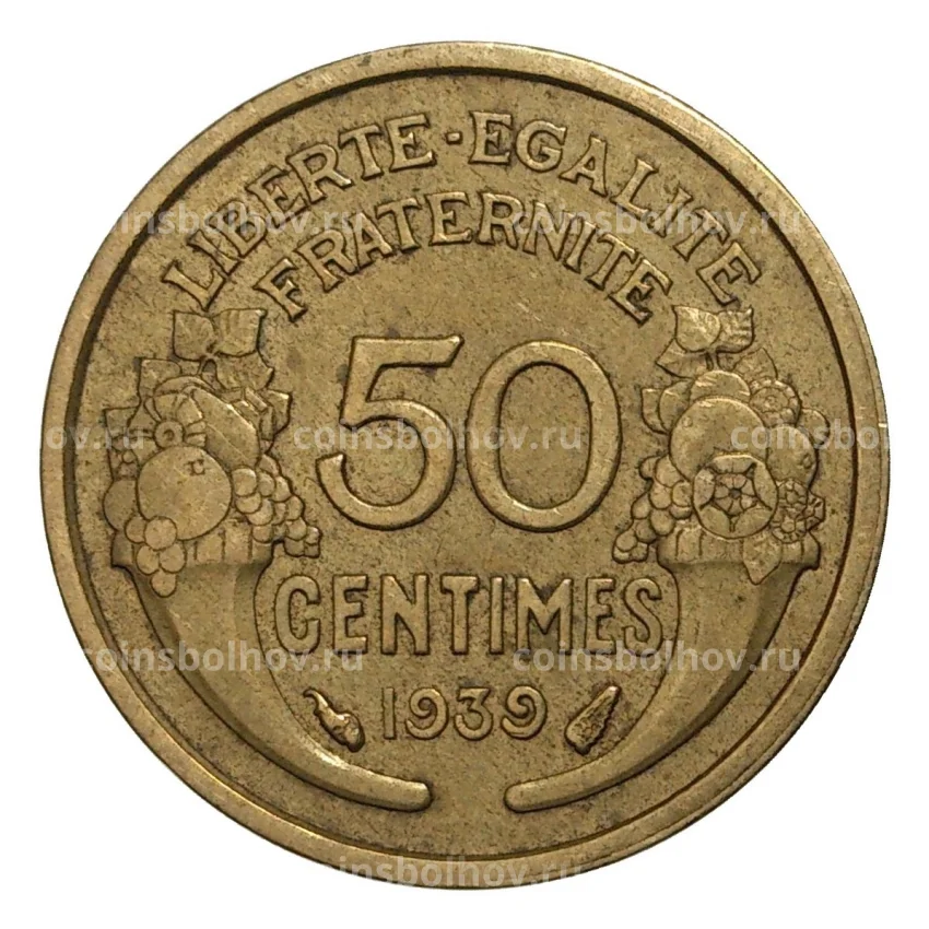 Монета 50 сантимов 1939 года Франция