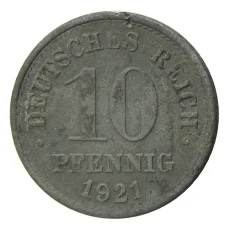 Монета 10 пфеннигов 1921 года Германия (аверс)