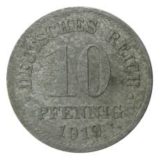Монета 10 пфеннигов 1919 года Германия (аверс)