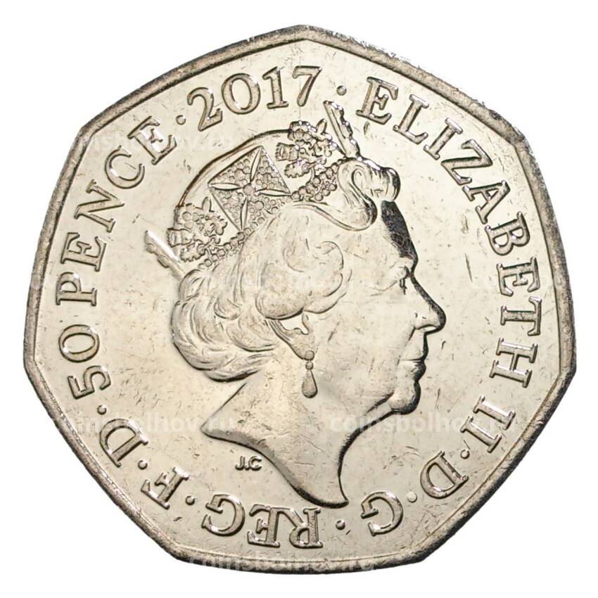 Монета 50 пенсов 2017 года Великобритания «150 лет со дня рождения Беатрис Поттер — Кролик Питер» (вид 2)