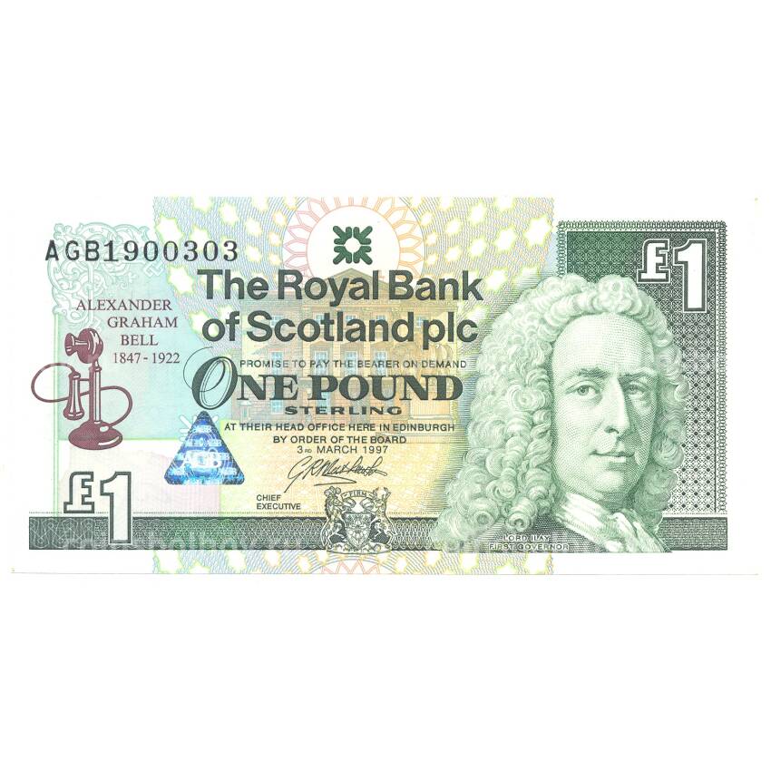 Банкнота 1 фунт 1997 года Шотландия (Великобритания) — 150 лет со дня рождения Александра Грейама Белла