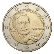 Монета 2 евро 2018 года А Германия «100 лет со дня рождения Гельмута Шмидта» (аверс)