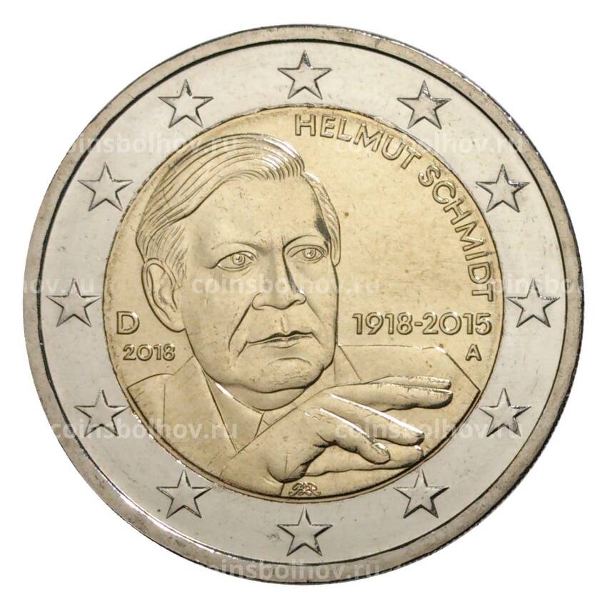 Монета 2 евро 2018 года А Германия «100 лет со дня рождения Гельмута Шмидта»