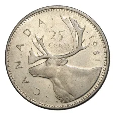 Монета 25 центов 1981 года Канада (аверс)