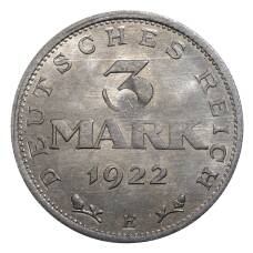 Монета 3 марки 1922 года Е Германия «3-я годовщина Веймарской конституции» (аверс)
