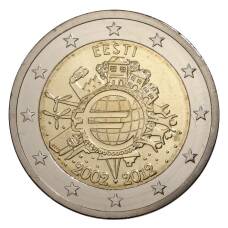 Монета 2 евро 2012 года Эстония «10 лет евро наличными» (аверс)
