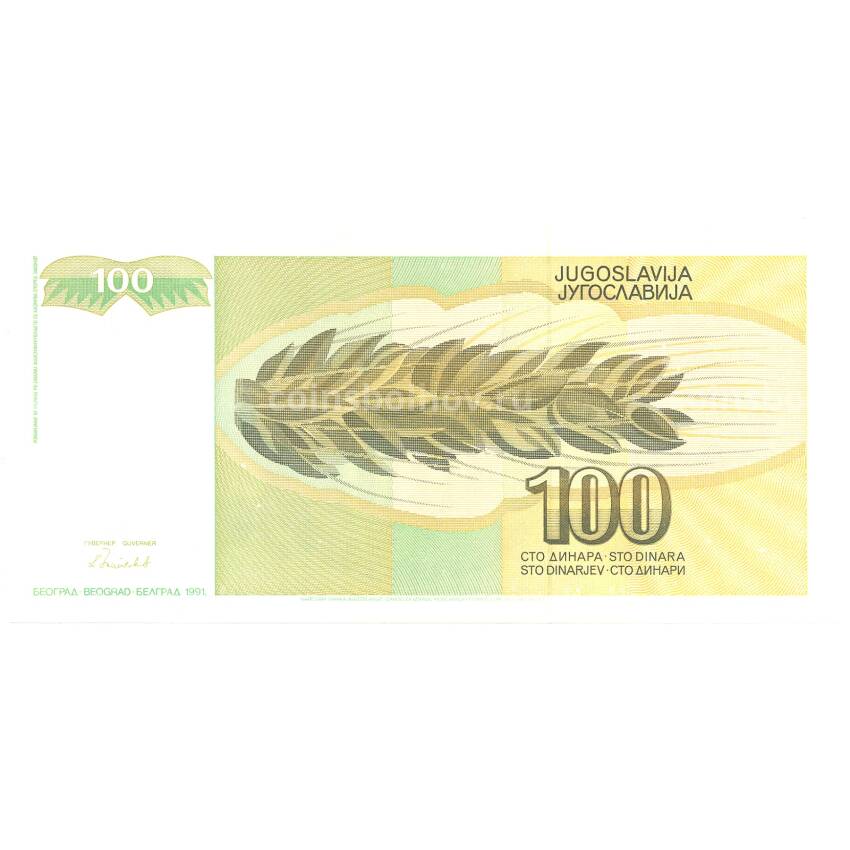 Банкнота 100 динаров 1991 года Югославия (вид 2)