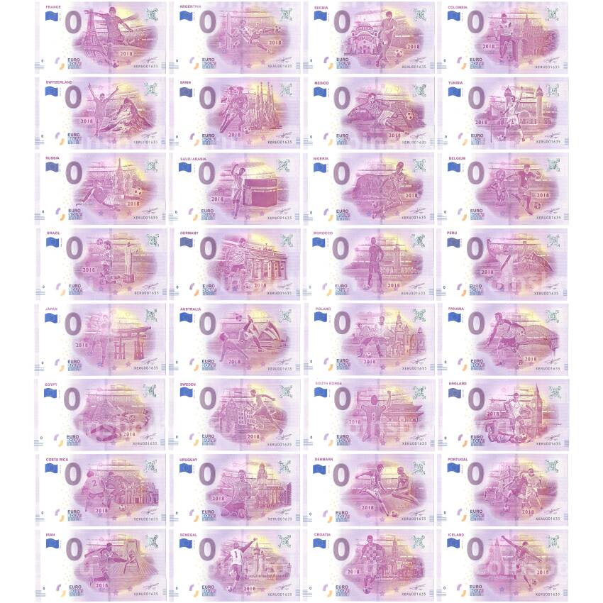 Банкнота Набор банкнот 0 евро 2018 года Страны участницы Чемпионата мира по футболу 2018