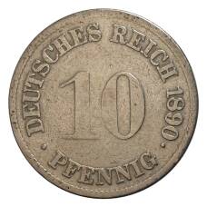 Монета 10 пфеннигов 1890 года F Германия (аверс)