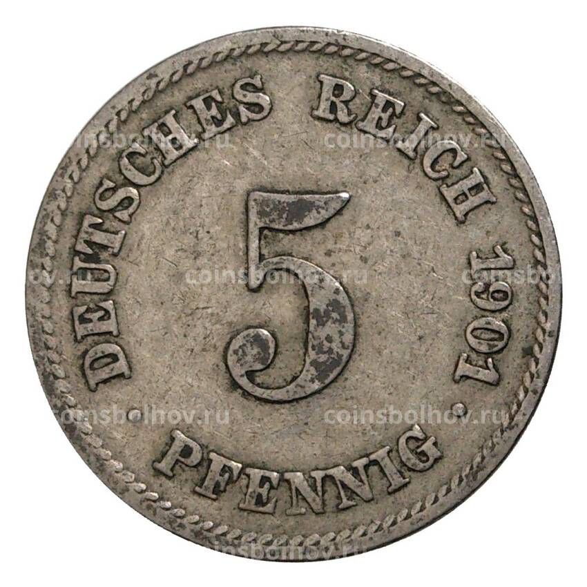 Монета 5 пфеннигов 1901 года Е Германия