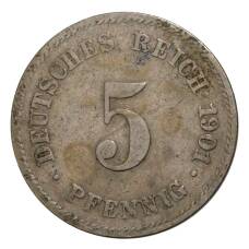 Монета 5 пфеннигов 1901 года J Германия (аверс)