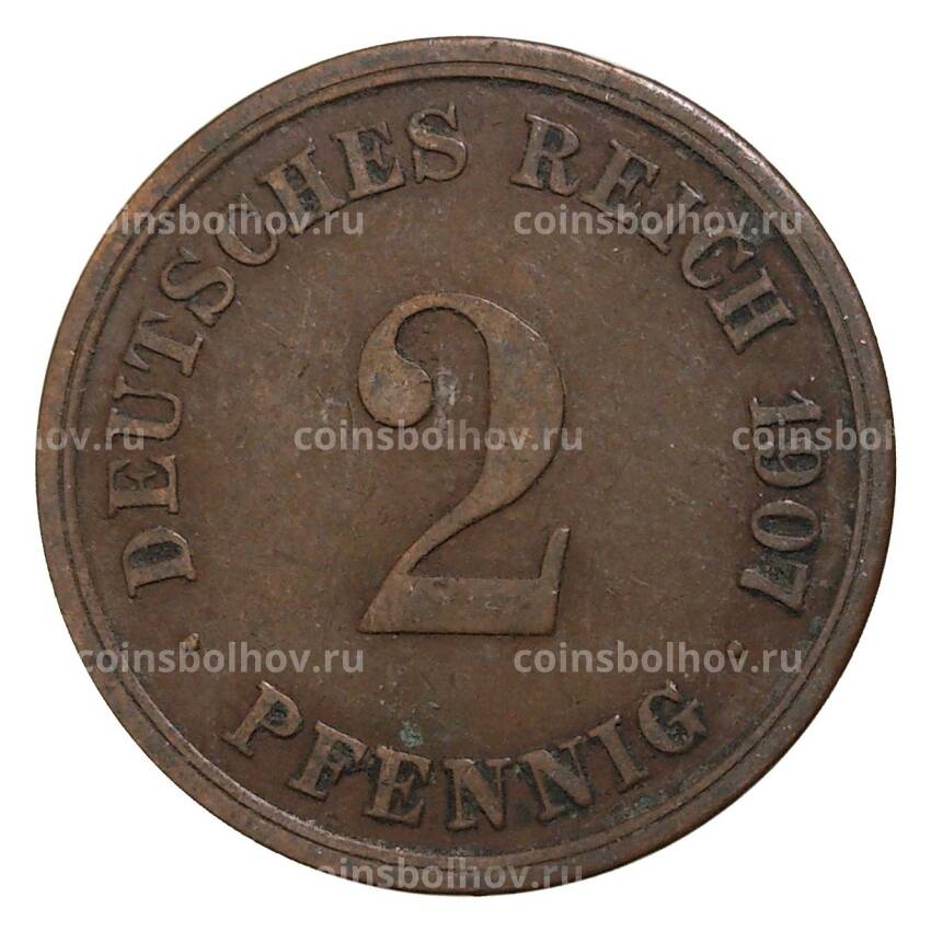 Монета 2 пфеннига 1907 года G Германия