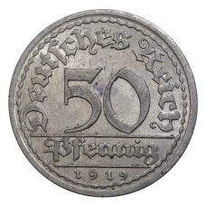 Монета 50 пфеннигов 1919 года D Германия (аверс)