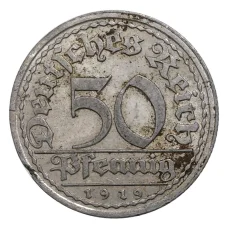 Монета 50 пфеннигов 1919 года D Германия (аверс)