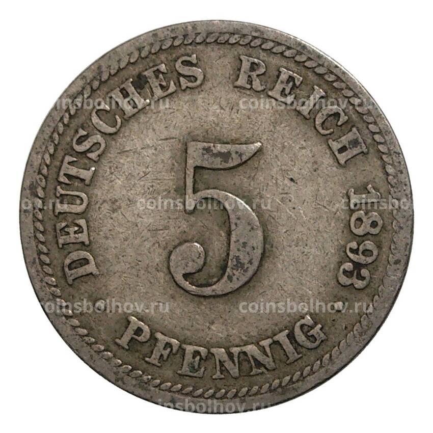 Монета 5 пфеннигов 1893 года D Германия